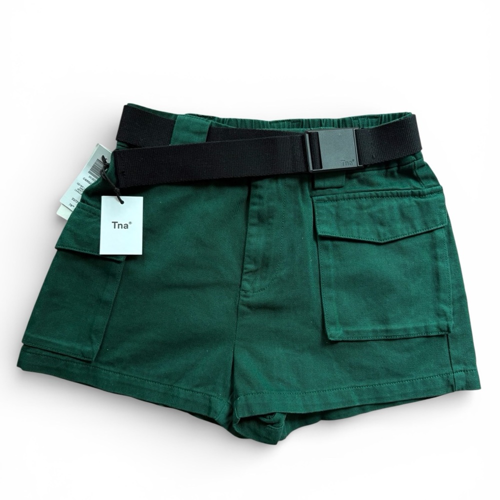 TNA Dark Green Cargo Shorts with Black Belt